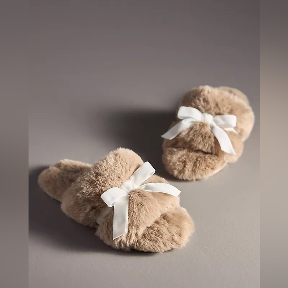 Maeve Faux-Fur Open-Toe Bow Slippers